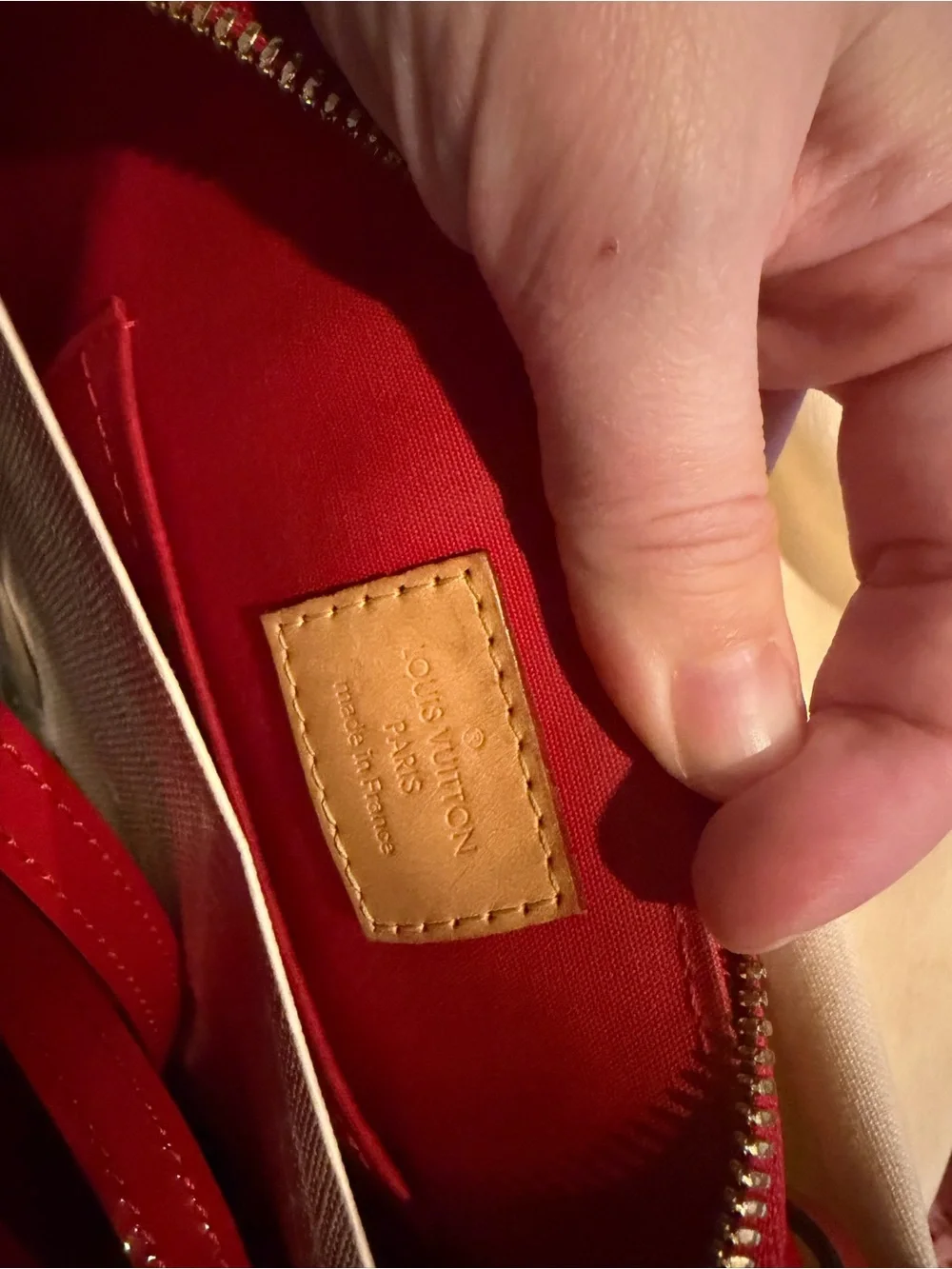 Louis Vuitton Red Patent Alma PM Satchel with Gold-Tone Hardware
